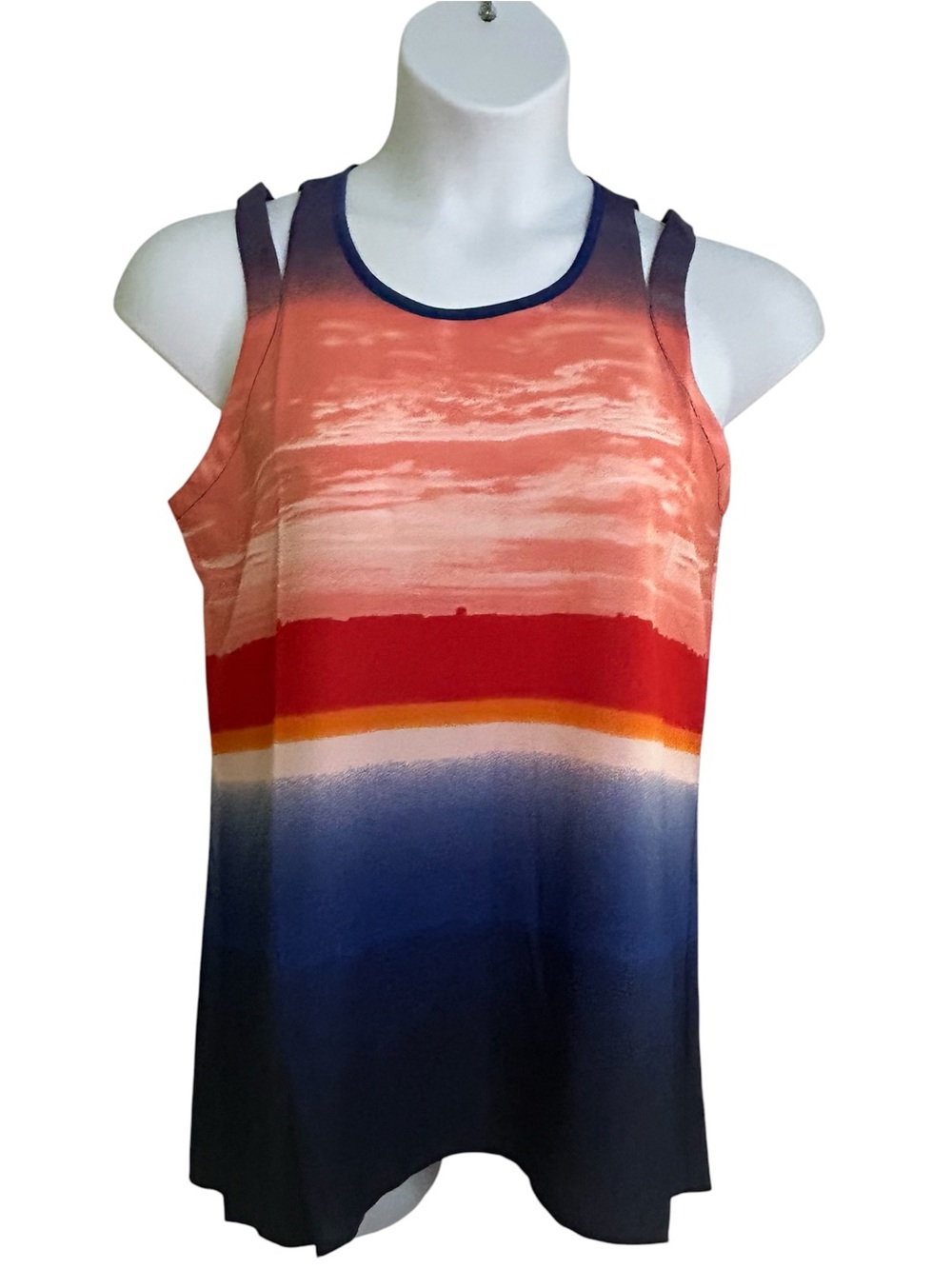 NWOT Joan Vass New York Wonen’s Sleeveless Blouse Multi Color Lightweight Sz Med